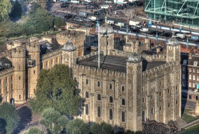High angle view of buildings in city