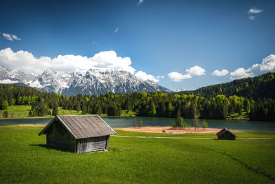 Scenic view of green landscape against sky