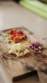 Close-up of chopped fruits on cutting board