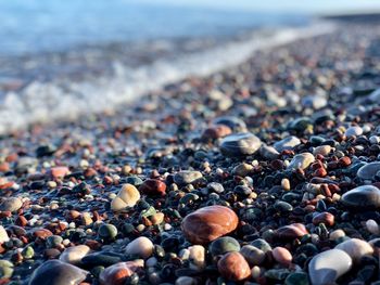 Close-up of stones on beach