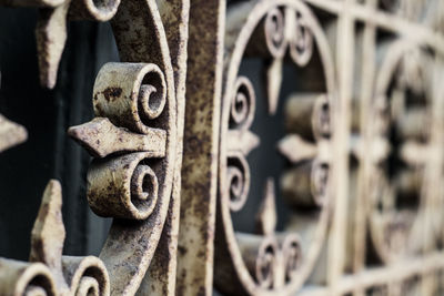 Close-up of rusty metallic railing