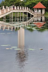 Reflection of building in water