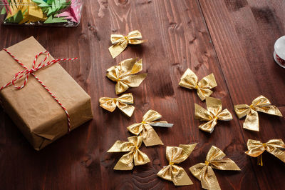 High angle view of christmas decoration on table