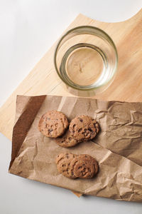 High angle view of cookies on table