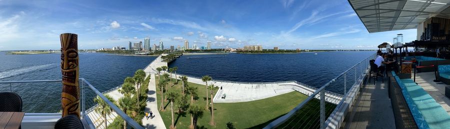 Panoramic view of sea against buildings in city