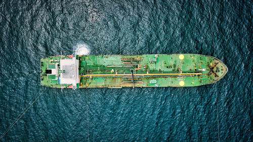 High angle view of ship in sea