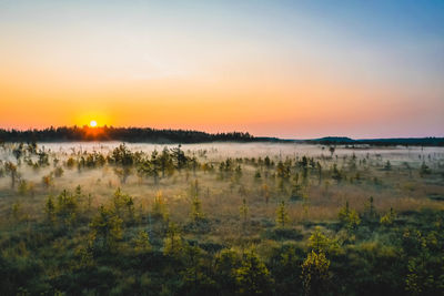 Scenic view of field against sky during sunset