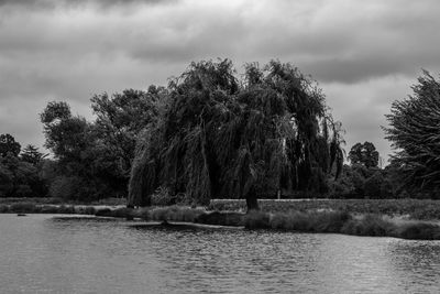 Scenic view of river against cloudy sky