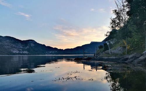 Scenic view of lake against sky during sunset