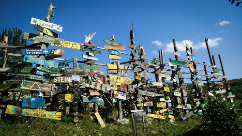 Stack of plants against blue sky