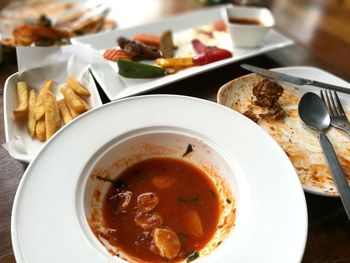 Close-up of food served on table