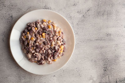 High angle view of food in plate on table