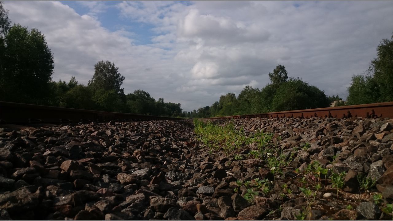 VIEW OF RAILROAD TRACKS AGAINST SKY