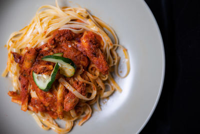High angle view of food in plate