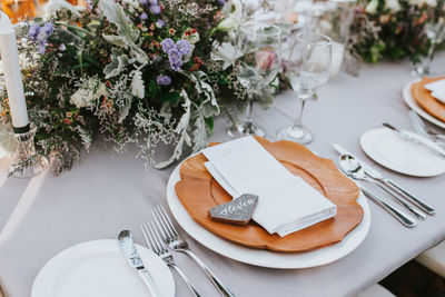 High angle view of ice cream in plate on table