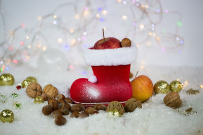 Close-up of christmas decoration with fruits