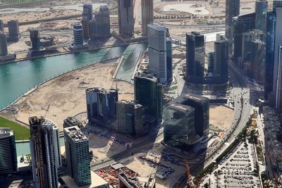 High angle view of buildings in city