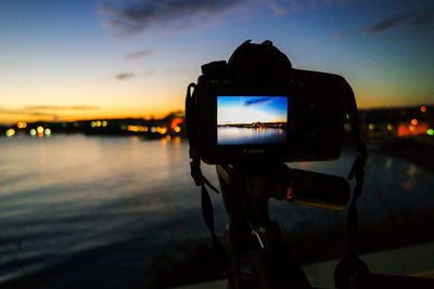 View of camera at sunset