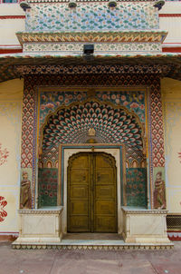 Facade of building with closed door