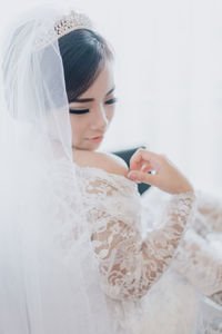 Beautiful bride in white wedding dress