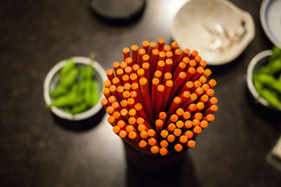 High angle view of vegetables in plate