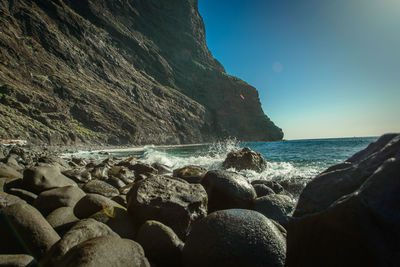 Scenic view of sea against clear sky