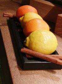 Close-up of fruits on cutting board