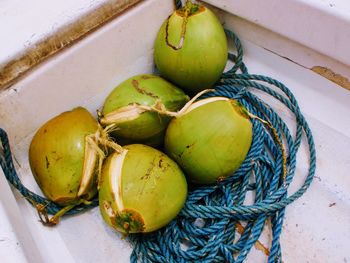 High angle view of fruits in basket