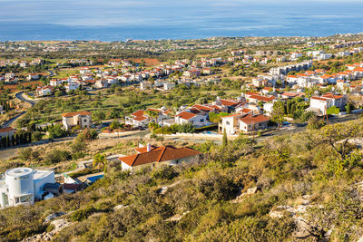 High angle view of houses in village