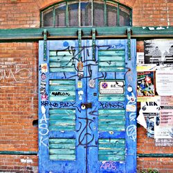Close-up of graffiti on door