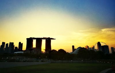 View of city at sunset