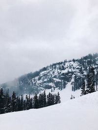 Scenic view of snow covered mountains against sky