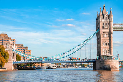 Iconic tower bridge connecting londong with southwark on the thames river