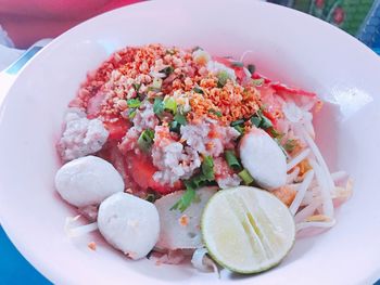 High angle view of fruit salad in plate