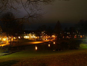 Pond in park at night