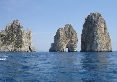 Panoramic view of sea against clear sky