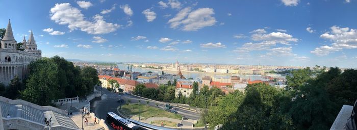 High angle view of townscape against sky in city