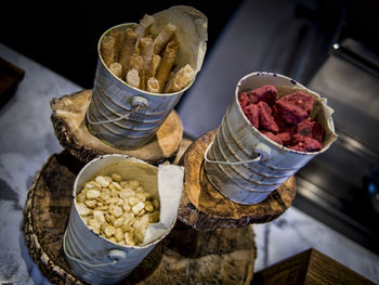 High angle view of food on table