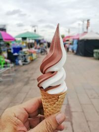 Close-up of hand holding ice cream cone