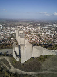 Bulgaria monument of country founder from above aerial