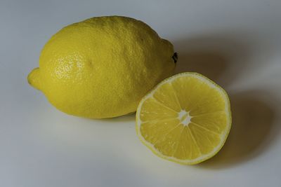 Close-up of lemon slice on table