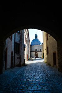 Corridor of old building in city