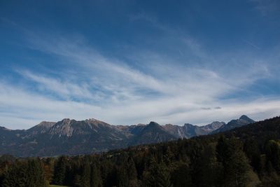 Scenic view of mountains against cloudy sky