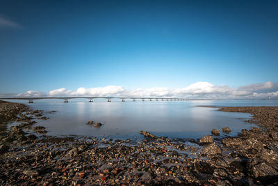 Scenic view of sea against blue sky