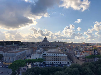 High angle shot of townscape against sky