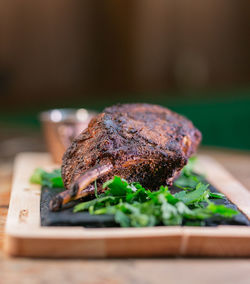 Close-up of meat on cutting board