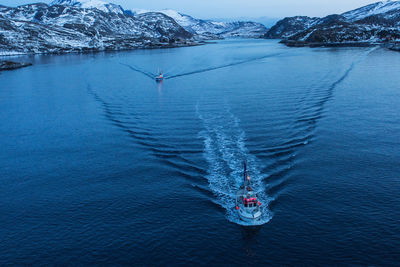 High angle view of boat in sea