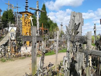 Panoramic view of cemetery against sky