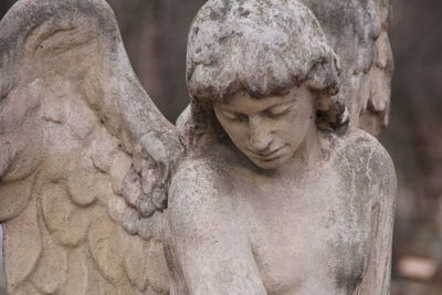 Close-up of angel statue in cemetery