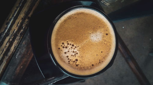 High angle view of coffee on table